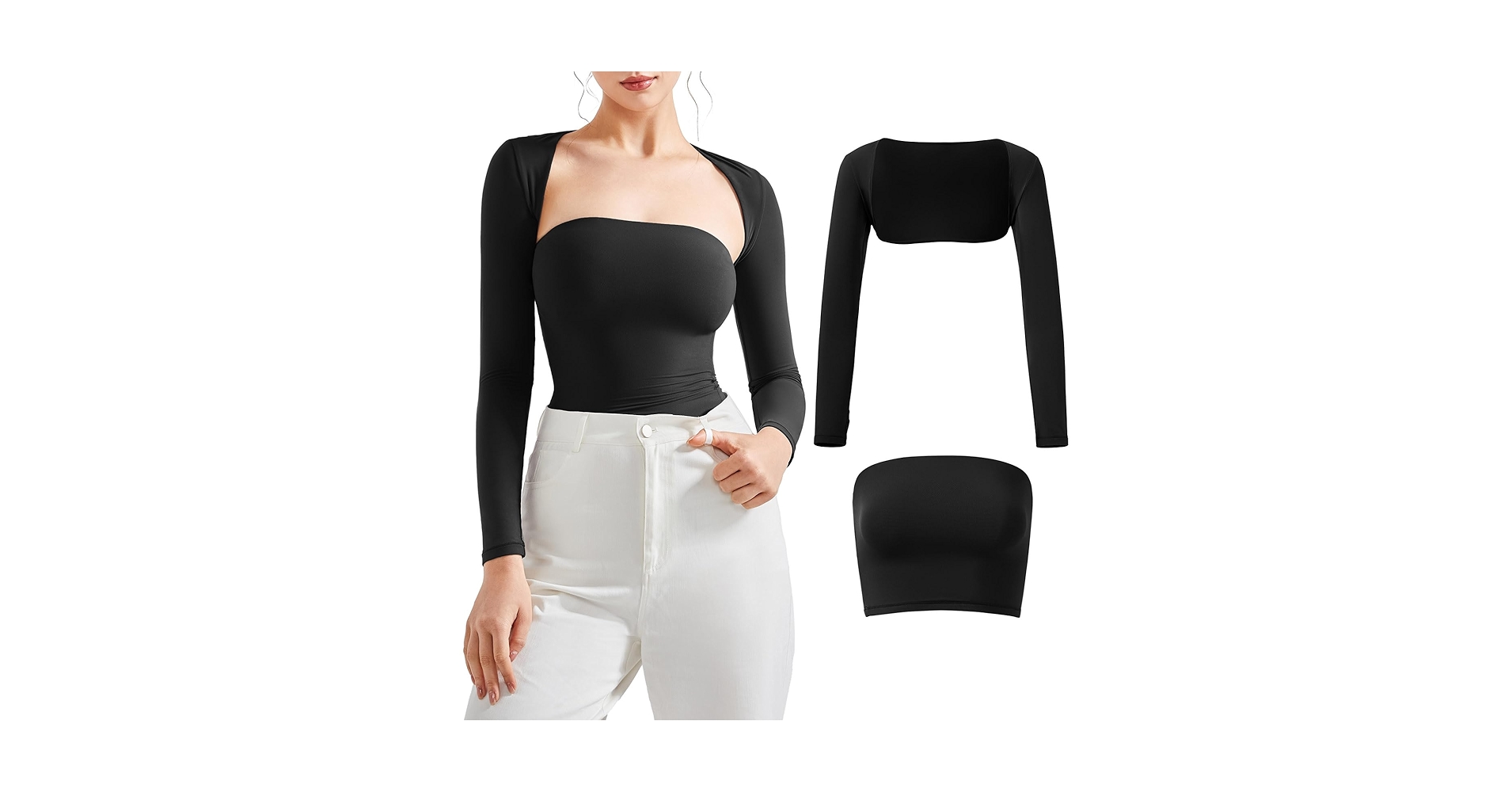 トップス VOLUME SLEEVE BOLERO SUUKSESS Women 2 Piece Long Sleeve Bolero Open Front Basic